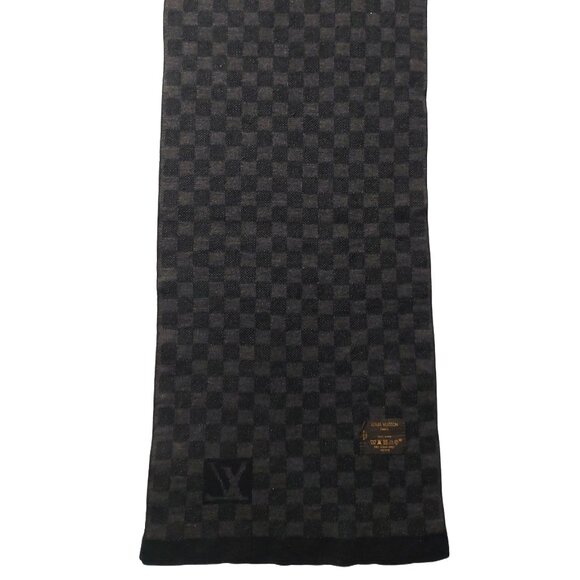 LOUIS VUITTON Black Charcoal Gray Reversible Damier Scarf Pre-Owned - Picture 5 of 11